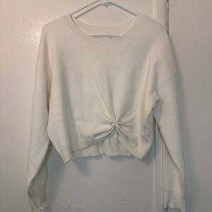 Anthropologie Cream Twist-Front Crewneck Sweater